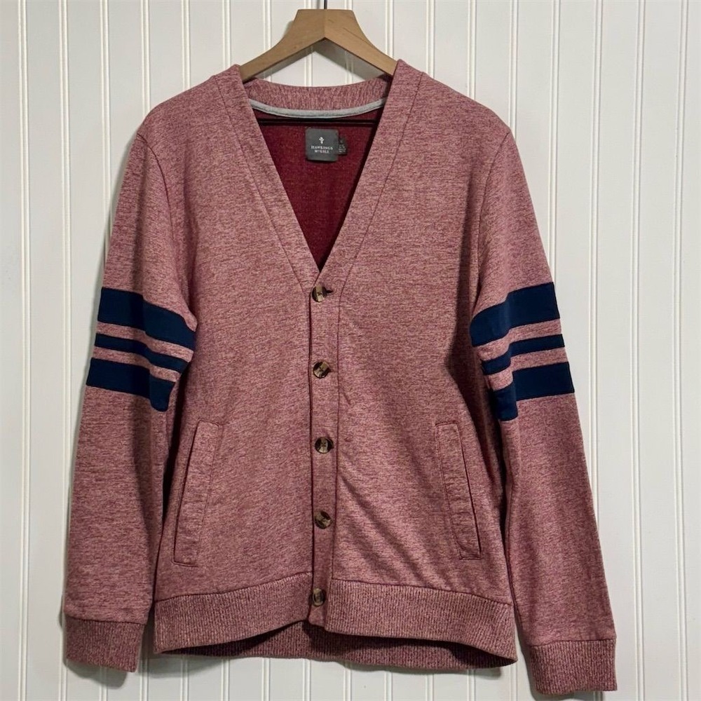 Hawkings McGill Cardigan Medium Maroon Varsity Stripe‎ Urban Outfitters Indie